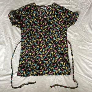 Christmas Lights Women’s Scrub Top - Size XS